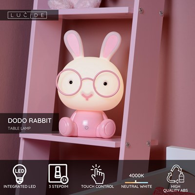 Lucide DODO RABBIT - Table lamp Children- LED 3 StepDim - 1x3W 4000K - Pink